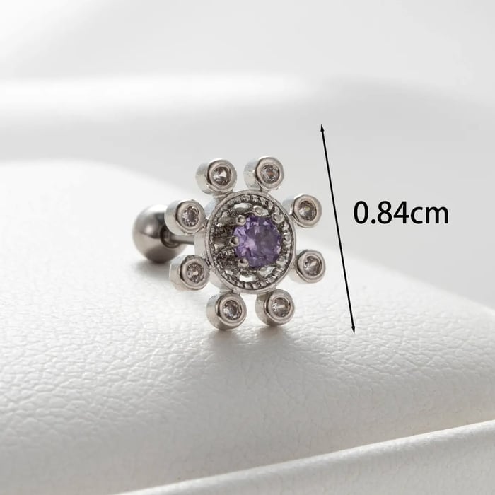 1 Piece Simple Series Classic Flower Titanium Steel Silver Color Zircon Women's Stud Earrings 